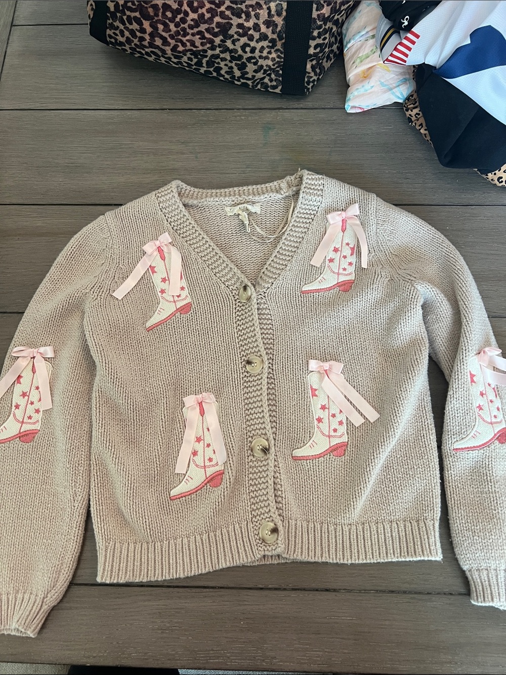 Girls Cowboy Boot and Bow Sweater - Size L/14